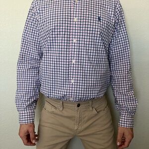 Ralph Lauren Men's Blue and White Checkered Button Down